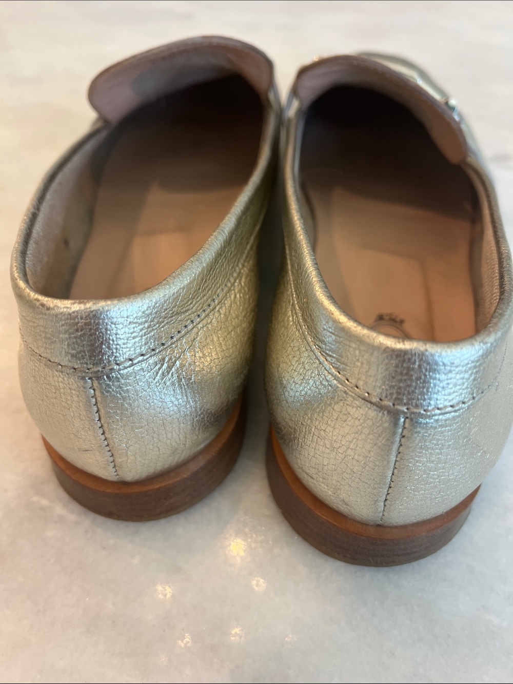 Tod's Silver Metallic Leather Bit Double T Loafers Women's Size 9.5 - Picture 6 of 11